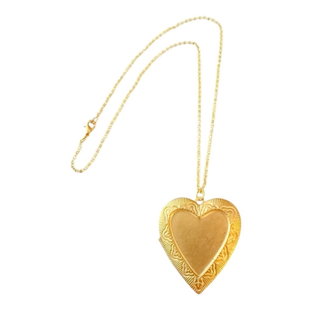 Vintage XL Functional Heart Locket in Gold on a Dainty Gold Rolo Chain, 21”